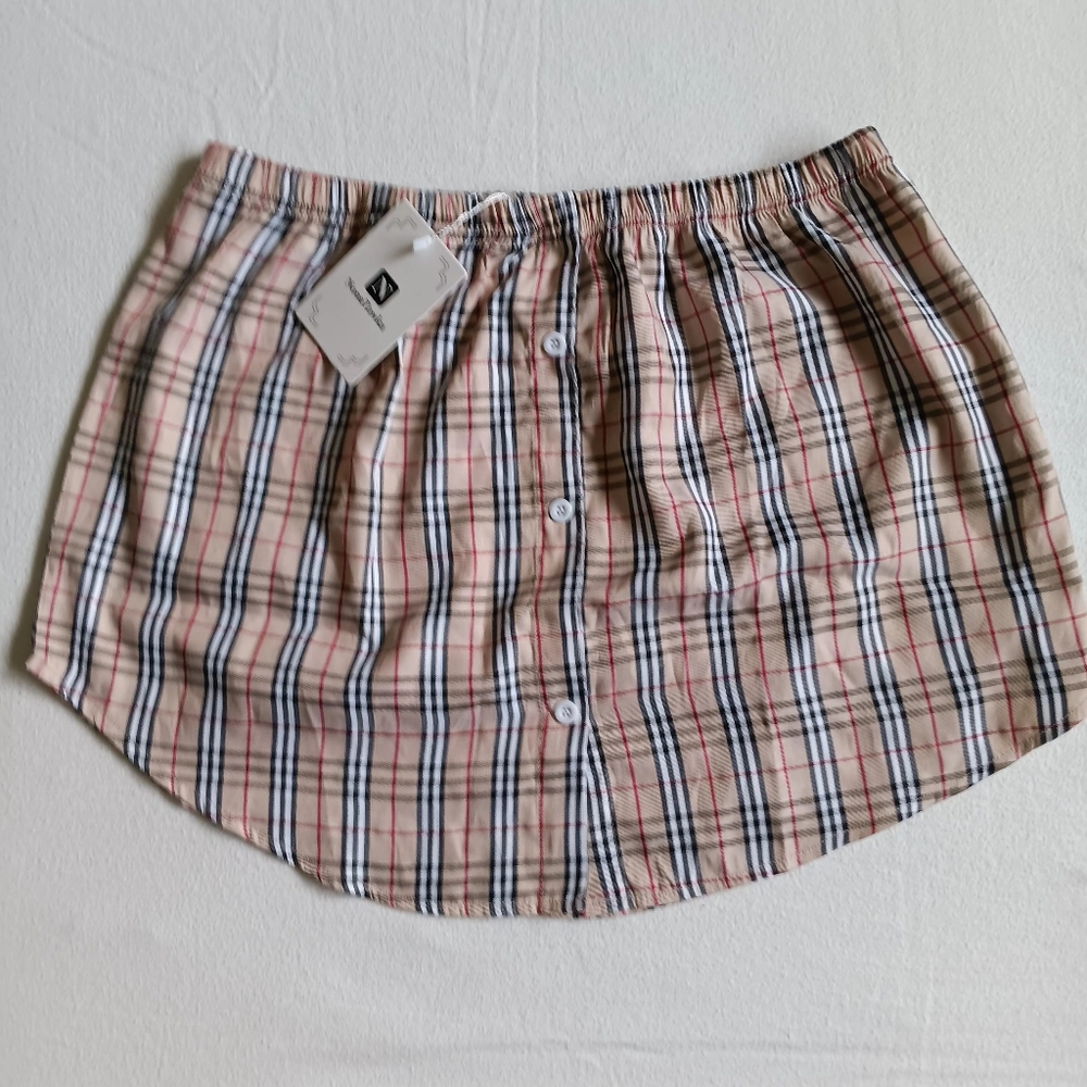 Plaid Shirt Extender Skirt Cream Red Black Lightweight Stretchy Waist XXL NWT